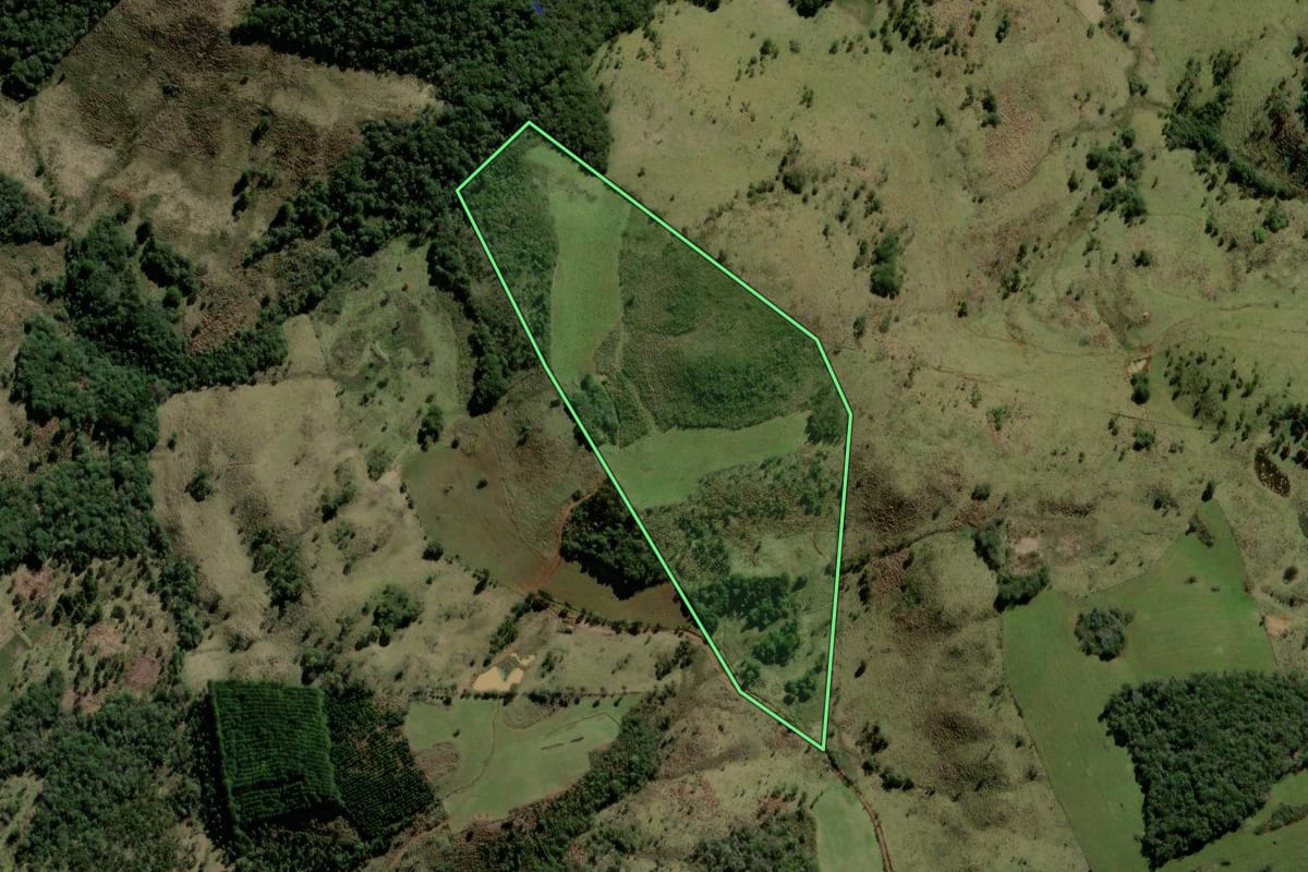Imagem de satélite do imóvel rural em São José do Cerrito (SC), com o contorno declarado no CAR desenhado por cima.
