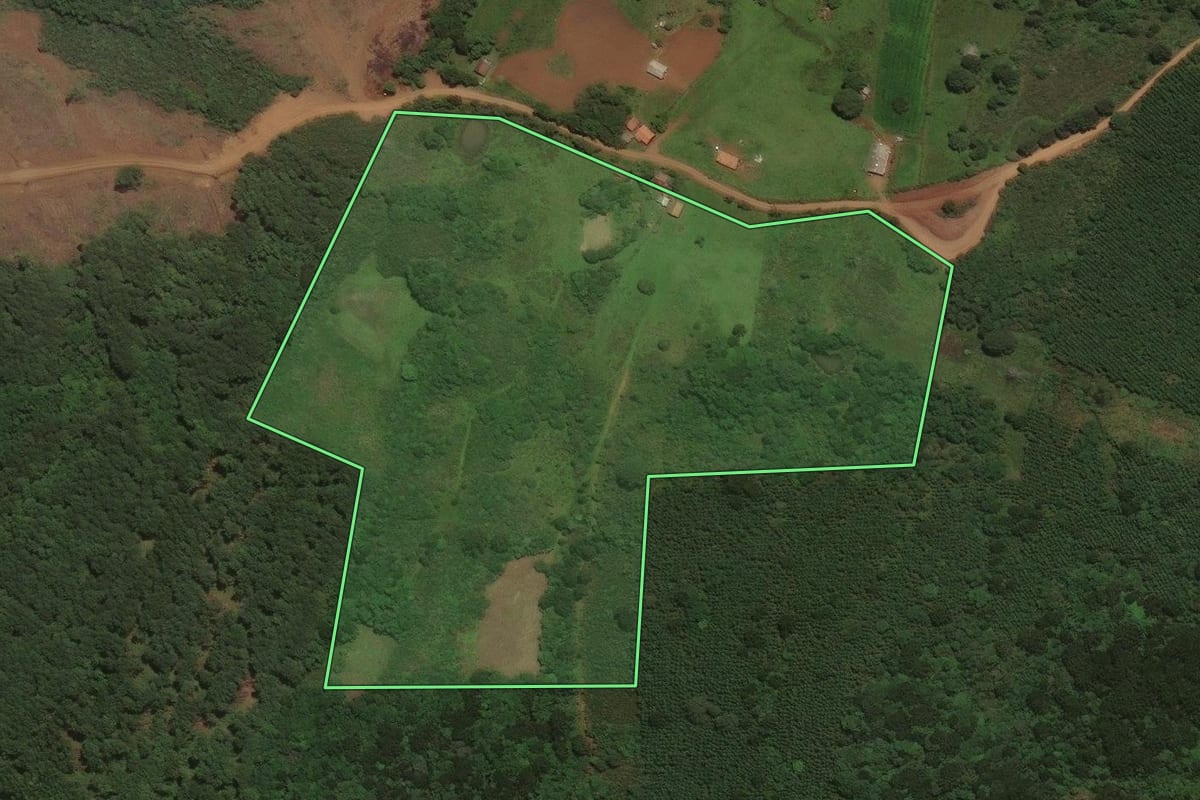 Imagem de satélite do imóvel rural em São José do Cerrito (SC), com o contorno declarado no CAR desenhado por cima.