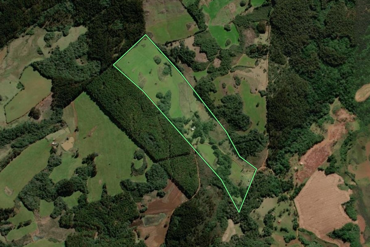 Imagem de satélite do imóvel rural em São José do Cerrito (SC), com o contorno declarado no CAR desenhado por cima.