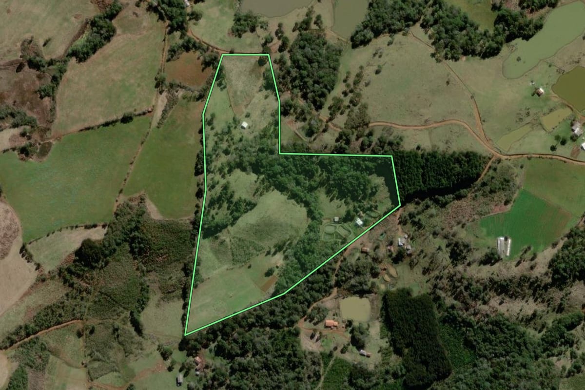 Imagem de satélite do imóvel rural em São José do Cerrito (SC), com o contorno declarado no CAR desenhado por cima.