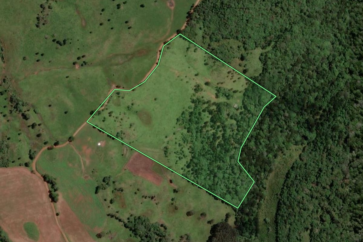 Imagem de satélite do imóvel rural em São José do Cerrito (SC), com o contorno declarado no CAR desenhado por cima.