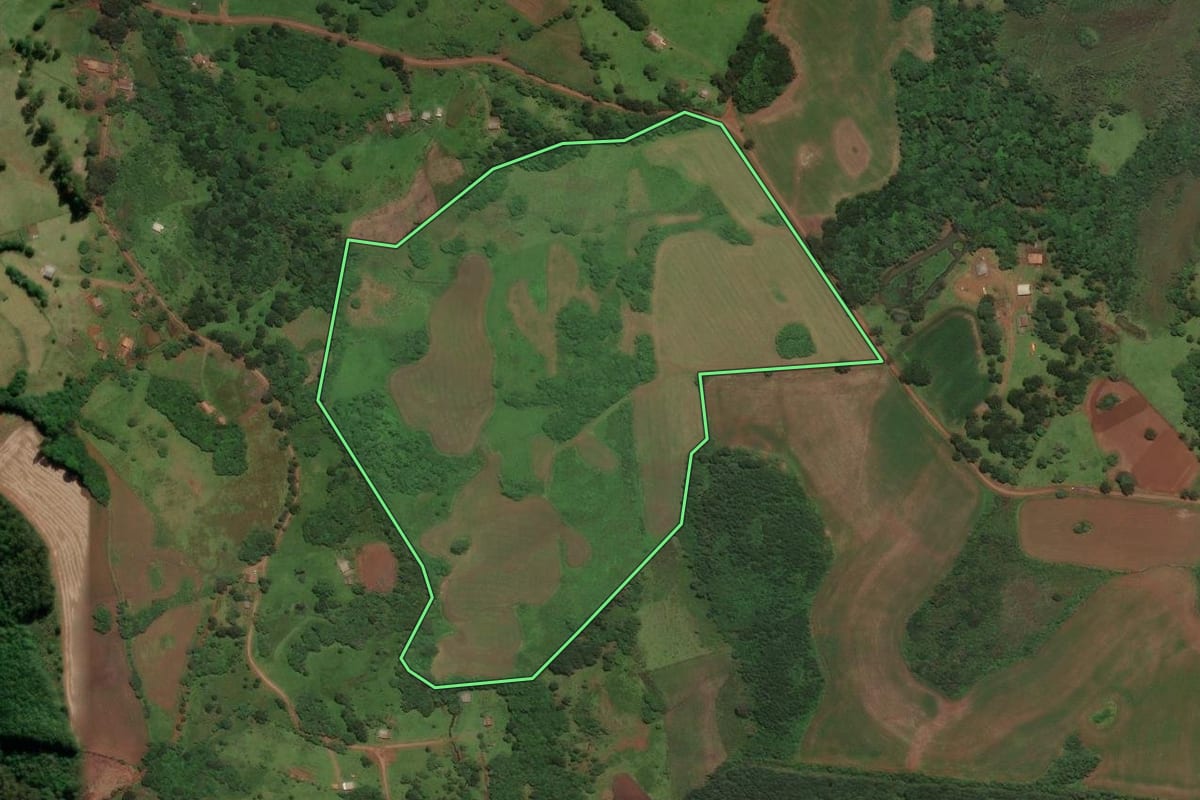 Imagem de satélite do imóvel rural em São José do Cerrito (SC), com o contorno declarado no CAR desenhado por cima.
