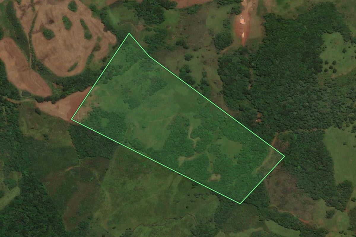 Imagem de satélite do imóvel rural em São José do Cerrito (SC), com o contorno declarado no CAR desenhado por cima.