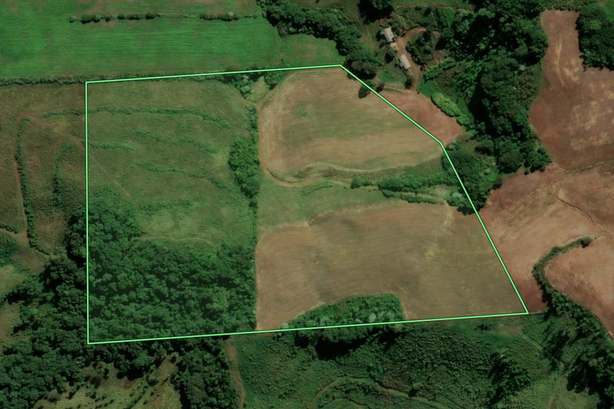 Imagem de satélite do imóvel rural em São Lourenço do Oeste (SC), com o contorno declarado no CAR desenhado por cima.
