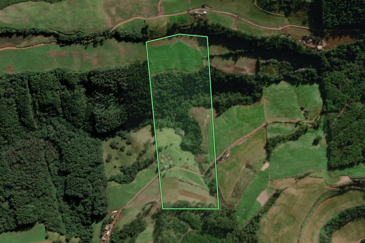 Imagem de satélite do imóvel rural em São Lourenço do Oeste (SC), com o contorno declarado no CAR desenhado por cima.