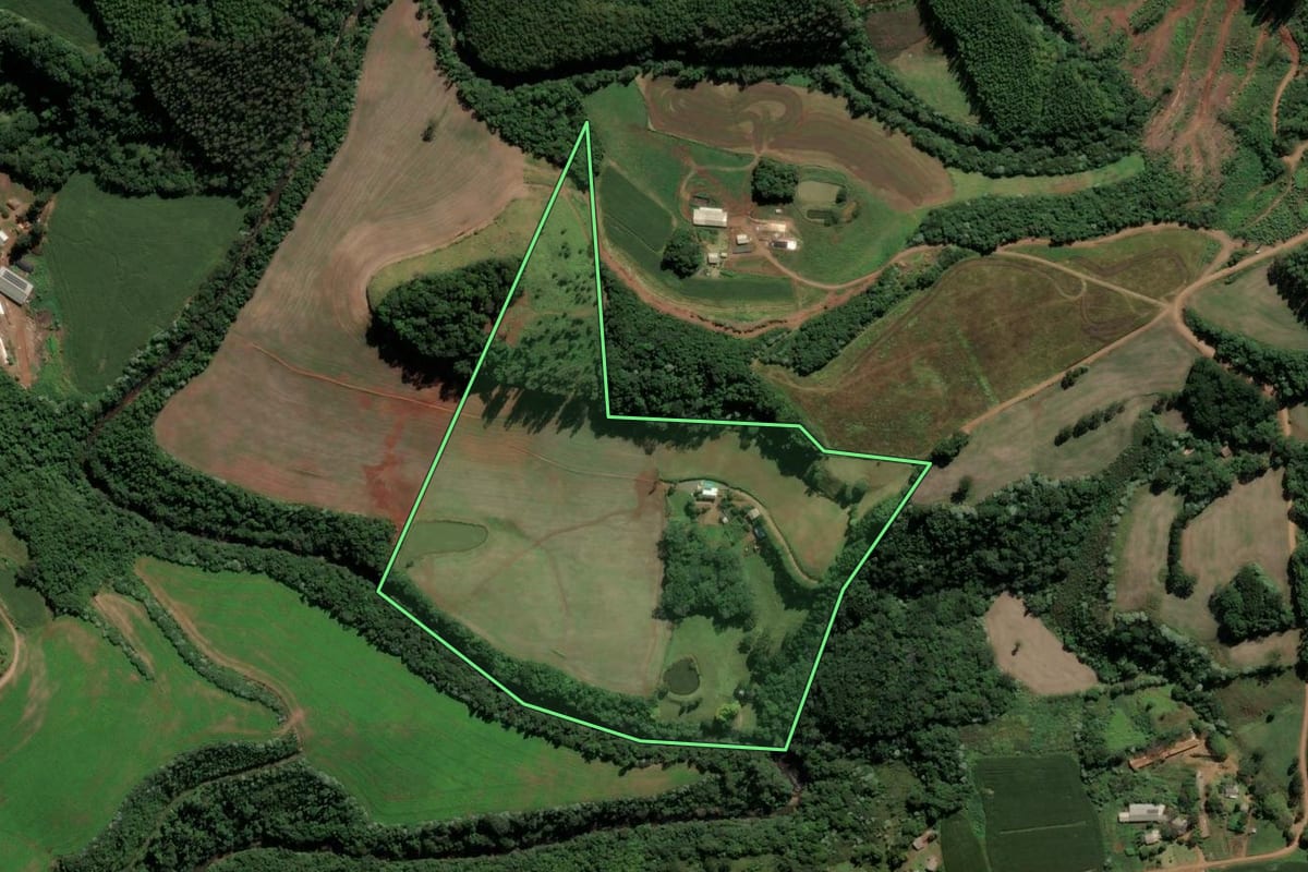 Imagem de satélite do imóvel rural em São Lourenço do Oeste (SC), com o contorno declarado no CAR desenhado por cima.