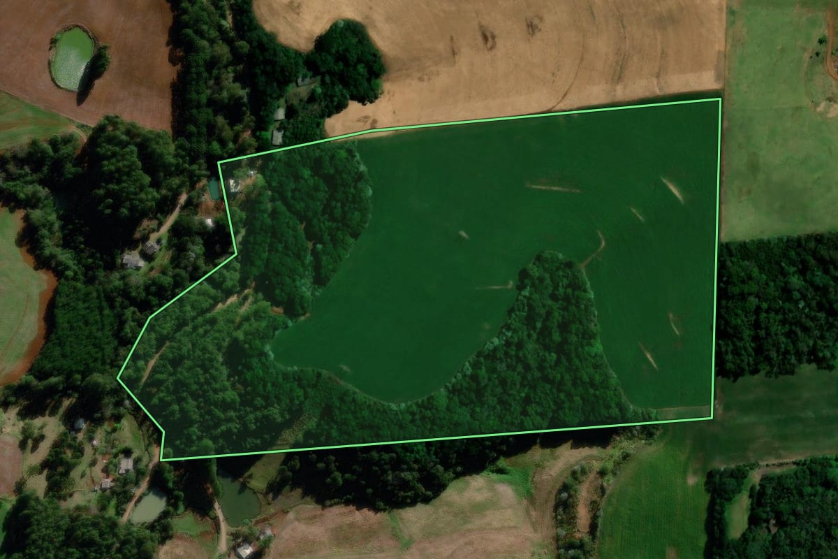 Imagem de satélite do imóvel rural em São Lourenço do Oeste (SC), com o contorno declarado no CAR desenhado por cima.