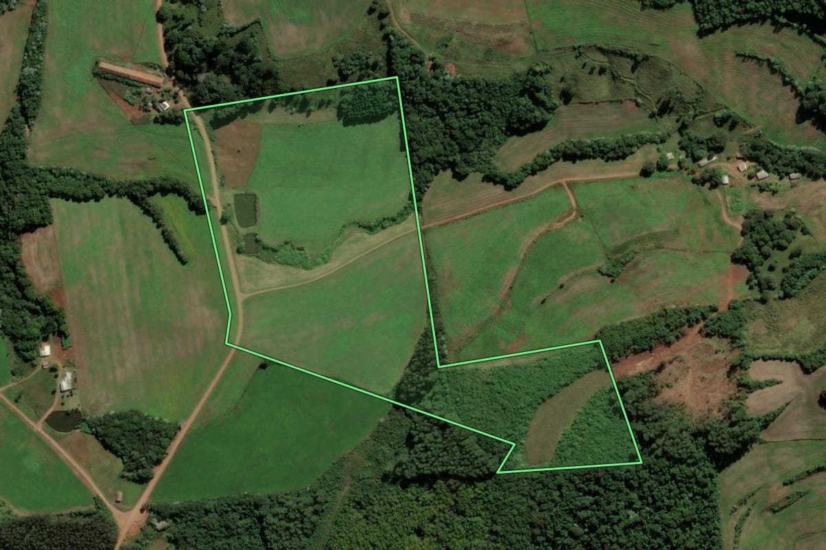 Imagem de satélite do imóvel rural em São Lourenço do Oeste (SC), com o contorno declarado no CAR desenhado por cima.