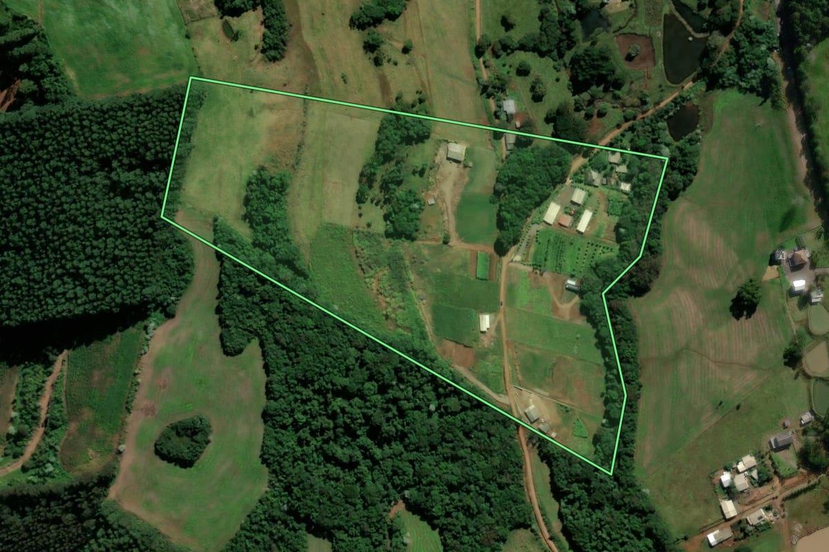 Imagem de satélite do imóvel rural em São Lourenço do Oeste (SC), com o contorno declarado no CAR desenhado por cima.