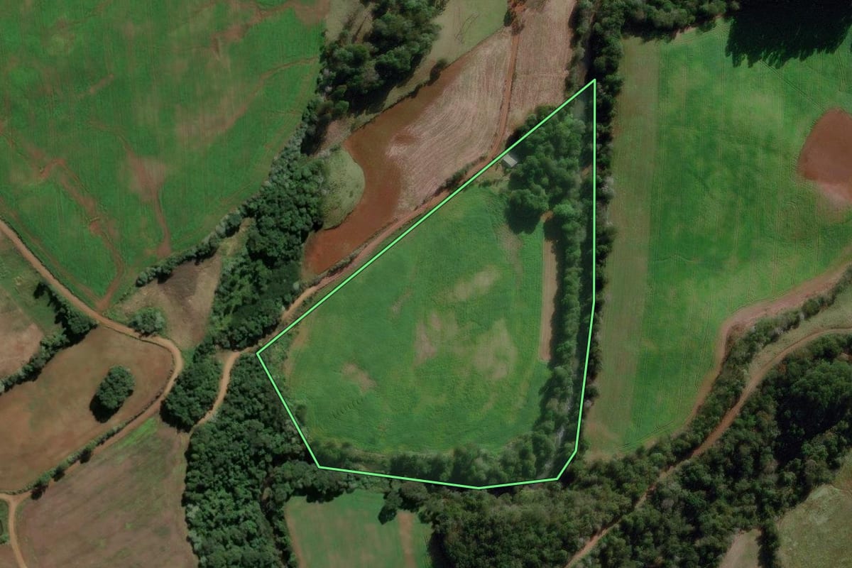 Imagem de satélite do imóvel rural em São Lourenço do Oeste (SC), com o contorno declarado no CAR desenhado por cima.
