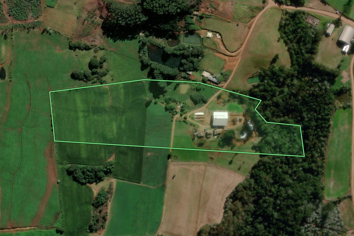 Imagem de satélite do imóvel rural em São Lourenço do Oeste (SC), com o contorno declarado no CAR desenhado por cima.
