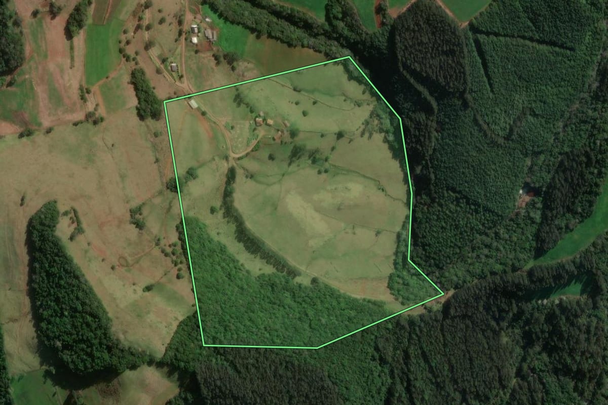Imagem de satélite do imóvel rural em São Lourenço do Oeste (SC), com o contorno declarado no CAR desenhado por cima.