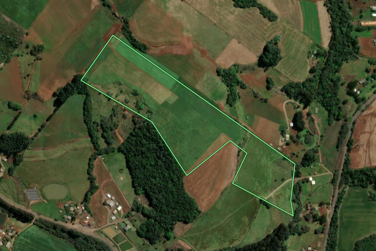 Imagem de satélite do imóvel rural em São Lourenço do Oeste (SC), com o contorno declarado no CAR desenhado por cima.