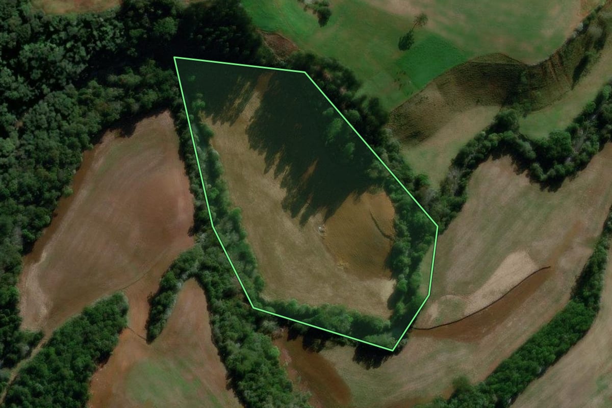 Imagem de satélite do imóvel rural em São Lourenço do Oeste (SC), com o contorno declarado no CAR desenhado por cima.