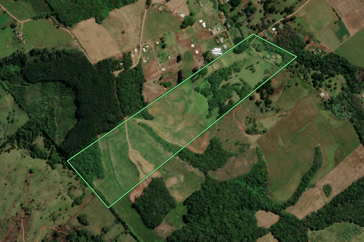 Imagem de satélite do imóvel rural em São Lourenço do Oeste (SC), com o contorno declarado no CAR desenhado por cima.