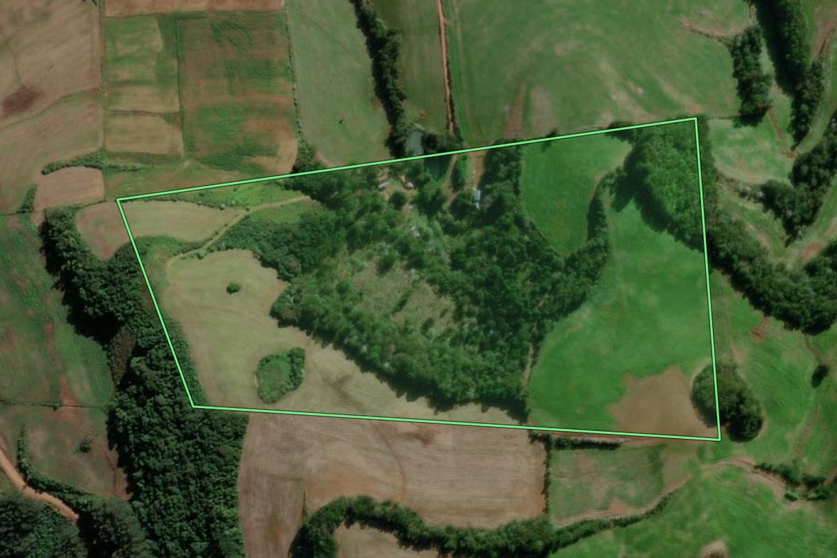 Imagem de satélite do imóvel rural em São Lourenço do Oeste (SC), com o contorno declarado no CAR desenhado por cima.