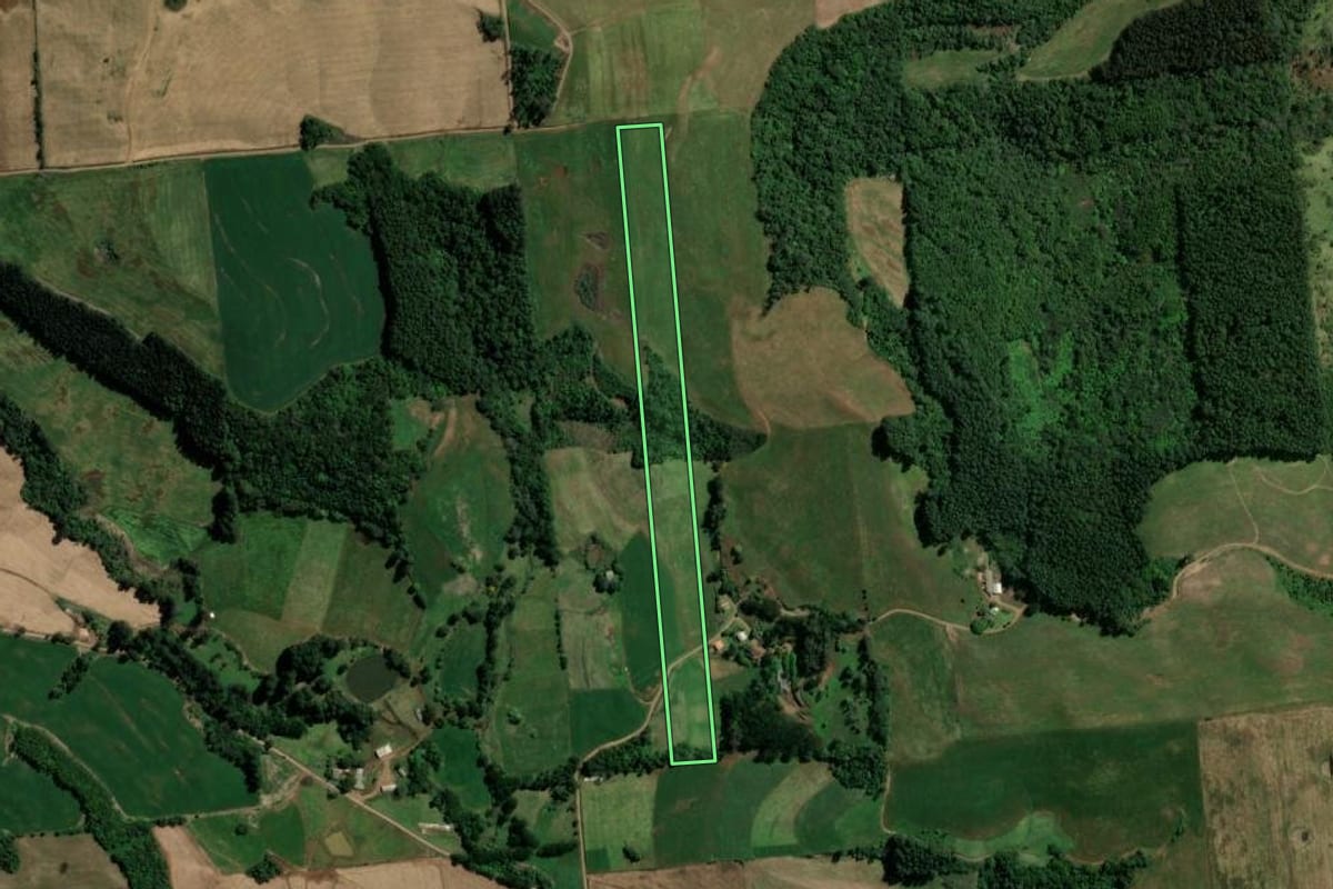 Imagem de satélite do imóvel rural em São Lourenço do Oeste (SC), com o contorno declarado no CAR desenhado por cima.