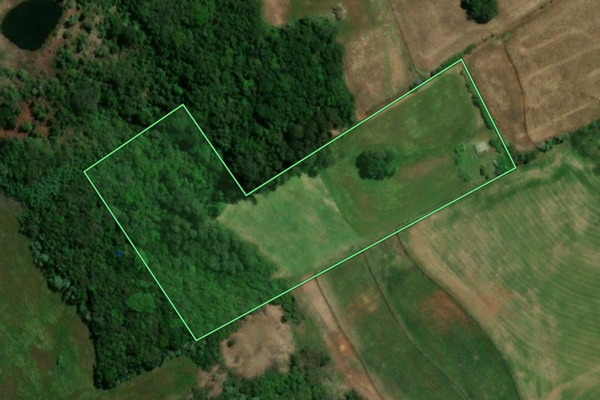 Imagem de satélite do imóvel rural em São Lourenço do Oeste (SC), com o contorno declarado no CAR desenhado por cima.
