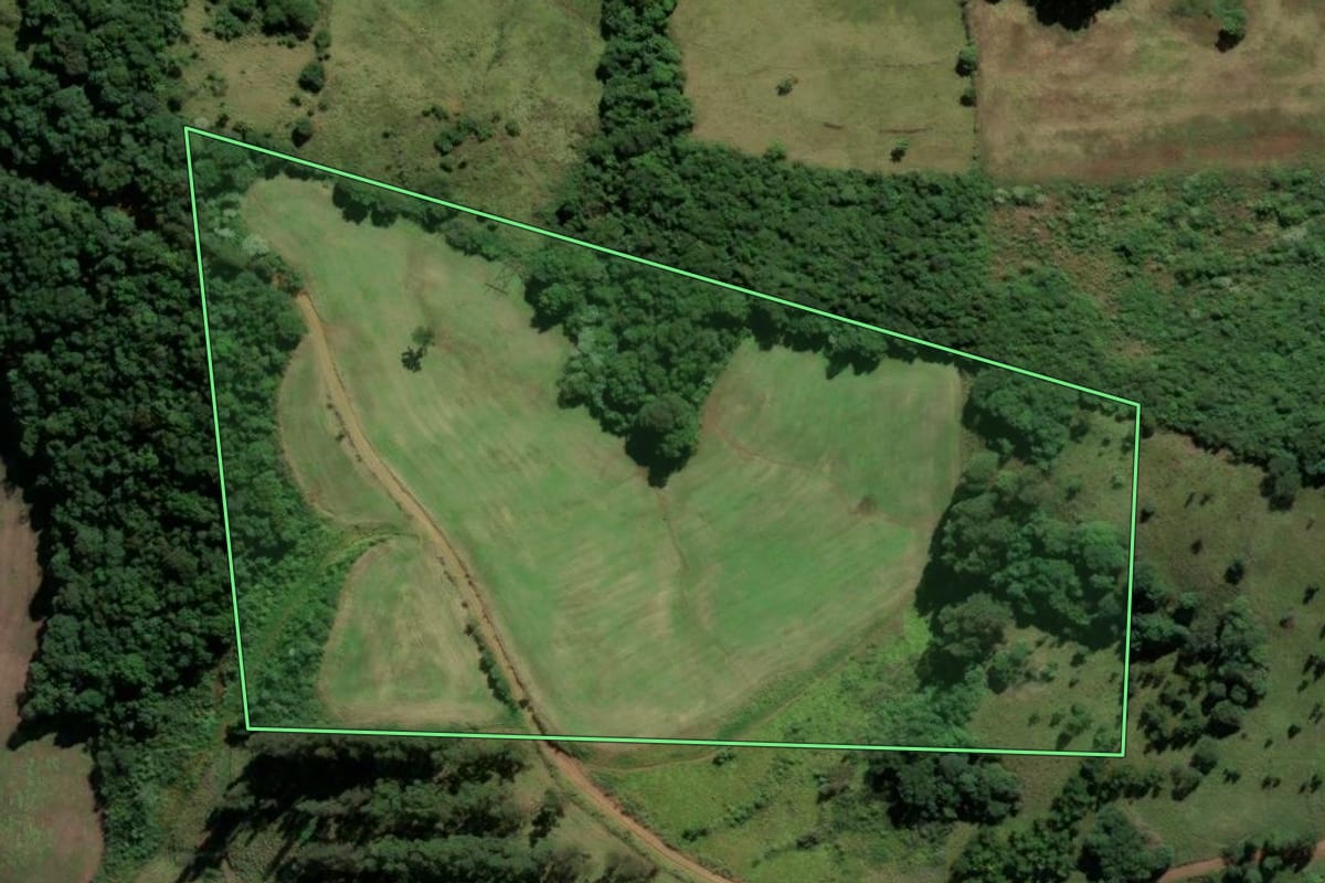 Imagem de satélite do imóvel rural em São Lourenço do Oeste (SC), com o contorno declarado no CAR desenhado por cima.