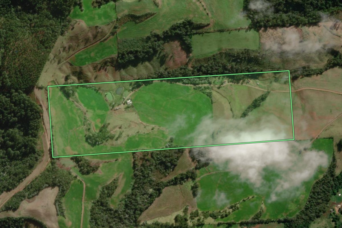 Imagem de satélite do imóvel rural em São Lourenço do Oeste (SC), com o contorno declarado no CAR desenhado por cima.