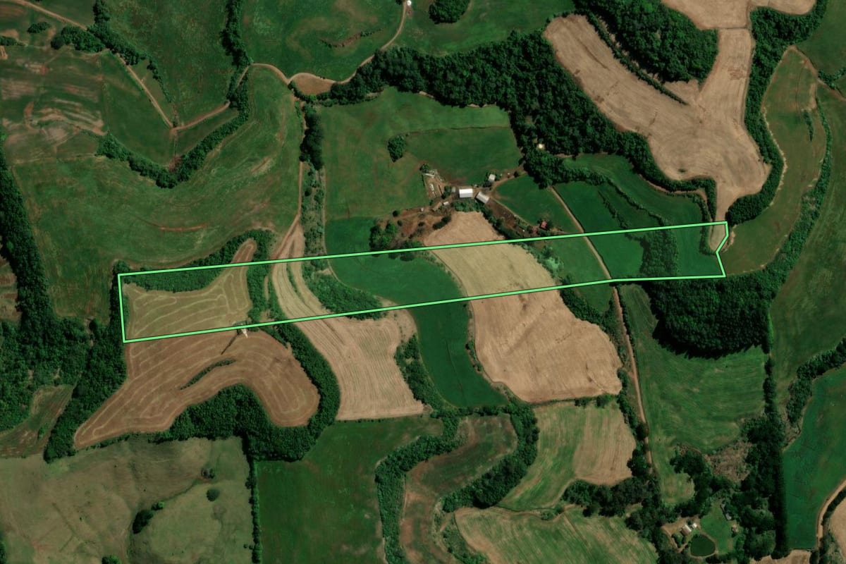Imagem de satélite do imóvel rural em São Lourenço do Oeste (SC), com o contorno declarado no CAR desenhado por cima.