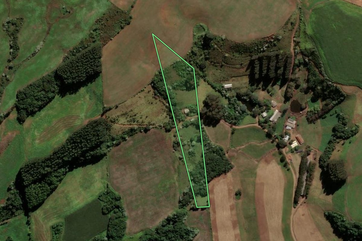 Imagem de satélite do imóvel rural em São Lourenço do Oeste (SC), com o contorno declarado no CAR desenhado por cima.