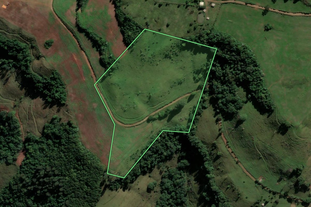Imagem de satélite do imóvel rural em São Lourenço do Oeste (SC), com o contorno declarado no CAR desenhado por cima.