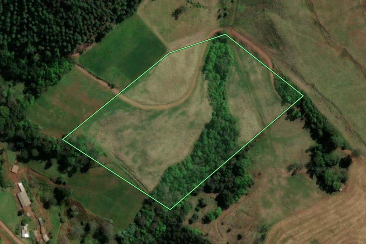 Imagem de satélite do imóvel rural em São Lourenço do Oeste (SC), com o contorno declarado no CAR desenhado por cima.