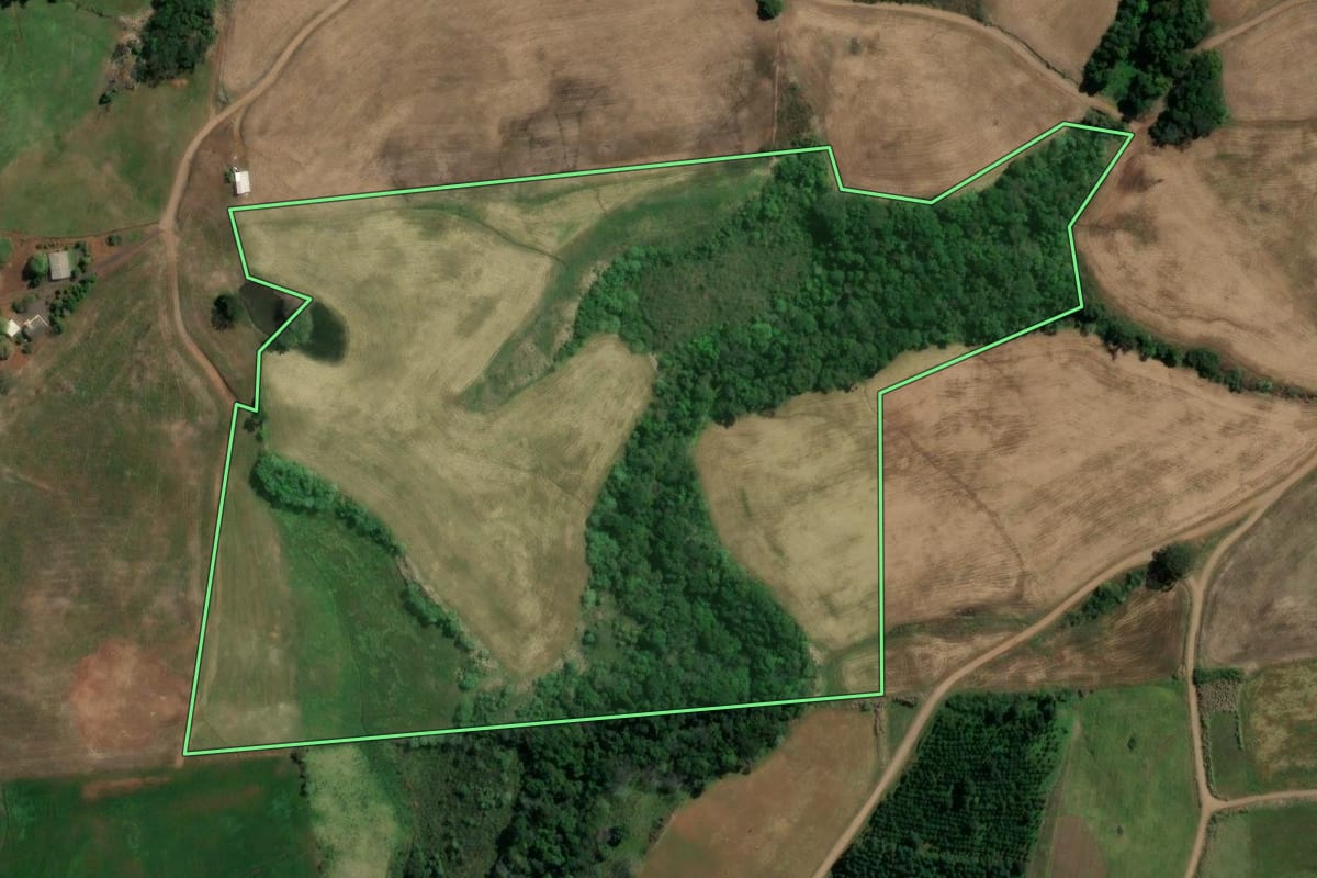 Imagem de satélite do imóvel rural em São Lourenço do Oeste (SC), com o contorno declarado no CAR desenhado por cima.