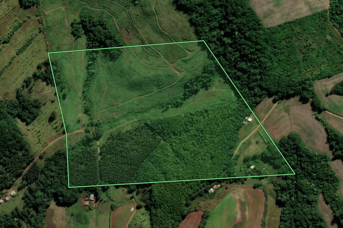 Imagem de satélite do imóvel rural em São Lourenço do Oeste (SC), com o contorno declarado no CAR desenhado por cima.