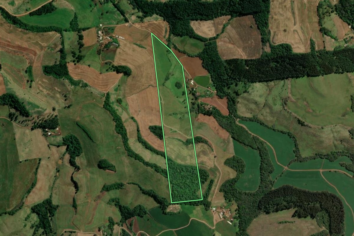 Imagem de satélite do imóvel rural em São Lourenço do Oeste (SC), com o contorno declarado no CAR desenhado por cima.