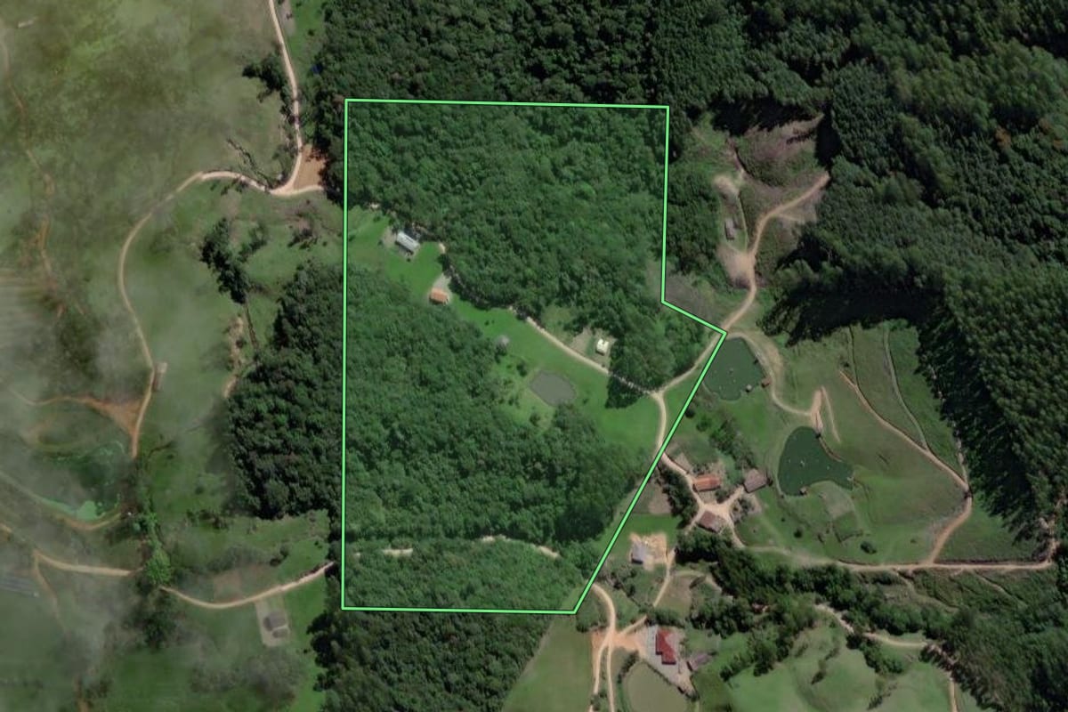 Imagem de satélite do imóvel rural em São Martinho (SC), com o contorno declarado no CAR desenhado por cima.