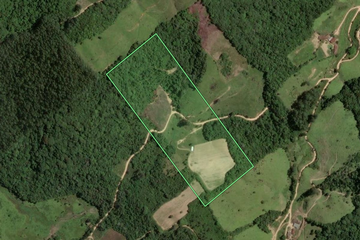 Imagem de satélite do imóvel rural em São Martinho (SC), com o contorno declarado no CAR desenhado por cima.