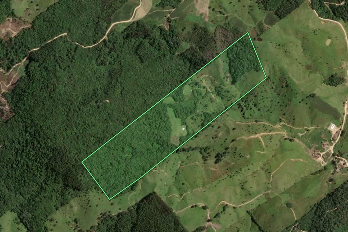 Imagem de satélite do imóvel rural em São Martinho (SC), com o contorno declarado no CAR desenhado por cima.