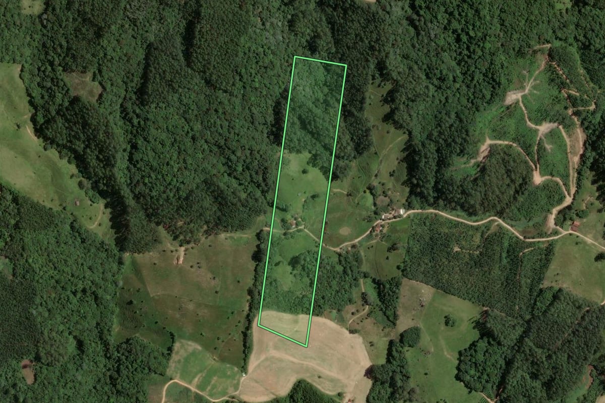 Imagem de satélite do imóvel rural em São Martinho (SC), com o contorno declarado no CAR desenhado por cima.