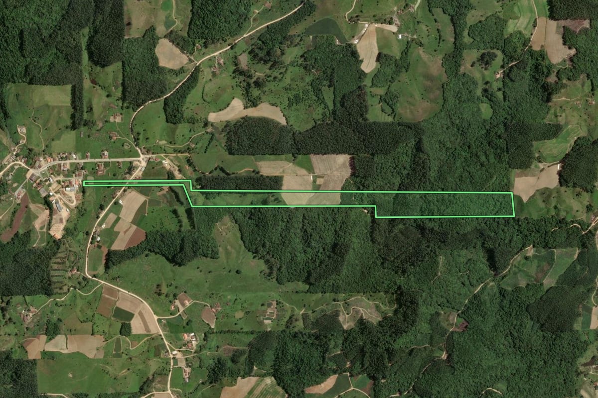 Imagem de satélite do imóvel rural em São Martinho (SC), com o contorno declarado no CAR desenhado por cima.