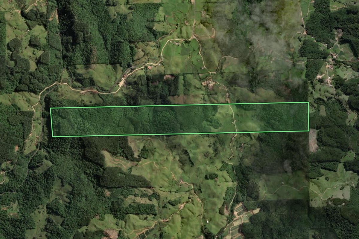 Imagem de satélite do imóvel rural em São Martinho (SC), com o contorno declarado no CAR desenhado por cima.