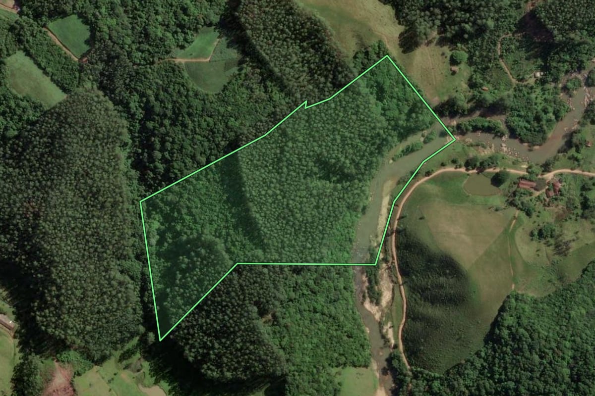 Imagem de satélite do imóvel rural em São Martinho (SC), com o contorno declarado no CAR desenhado por cima.