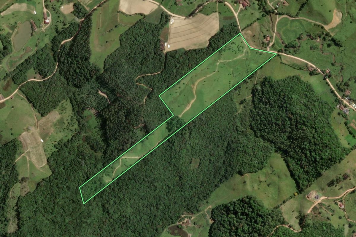 Imagem de satélite do imóvel rural em São Martinho (SC), com o contorno declarado no CAR desenhado por cima.