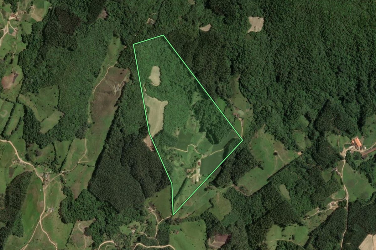 Imagem de satélite do imóvel rural em São Martinho (SC), com o contorno declarado no CAR desenhado por cima.