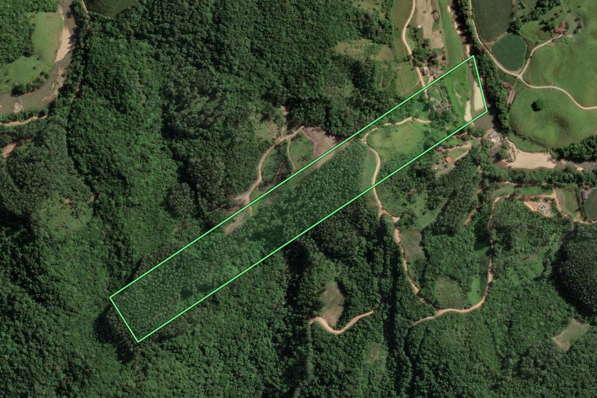Imagem de satélite do imóvel rural em São Martinho (SC), com o contorno declarado no CAR desenhado por cima.