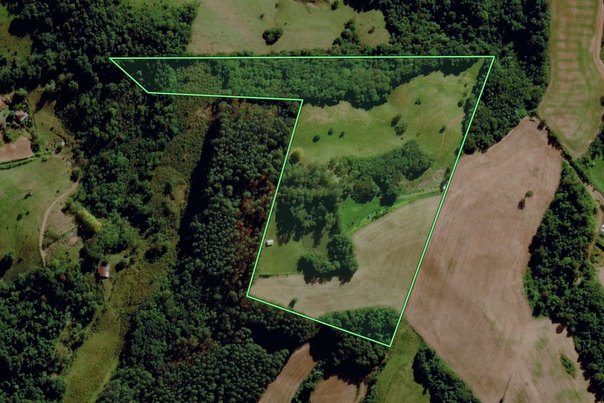 Imagem de satélite do imóvel rural em São Miguel da Boa Vista (SC), com o contorno declarado no CAR desenhado por cima.