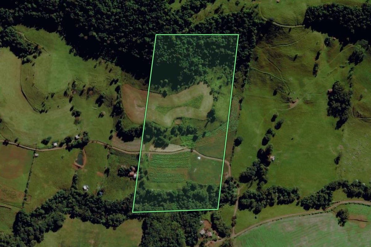 Imagem de satélite do imóvel rural em São Miguel da Boa Vista (SC), com o contorno declarado no CAR desenhado por cima.