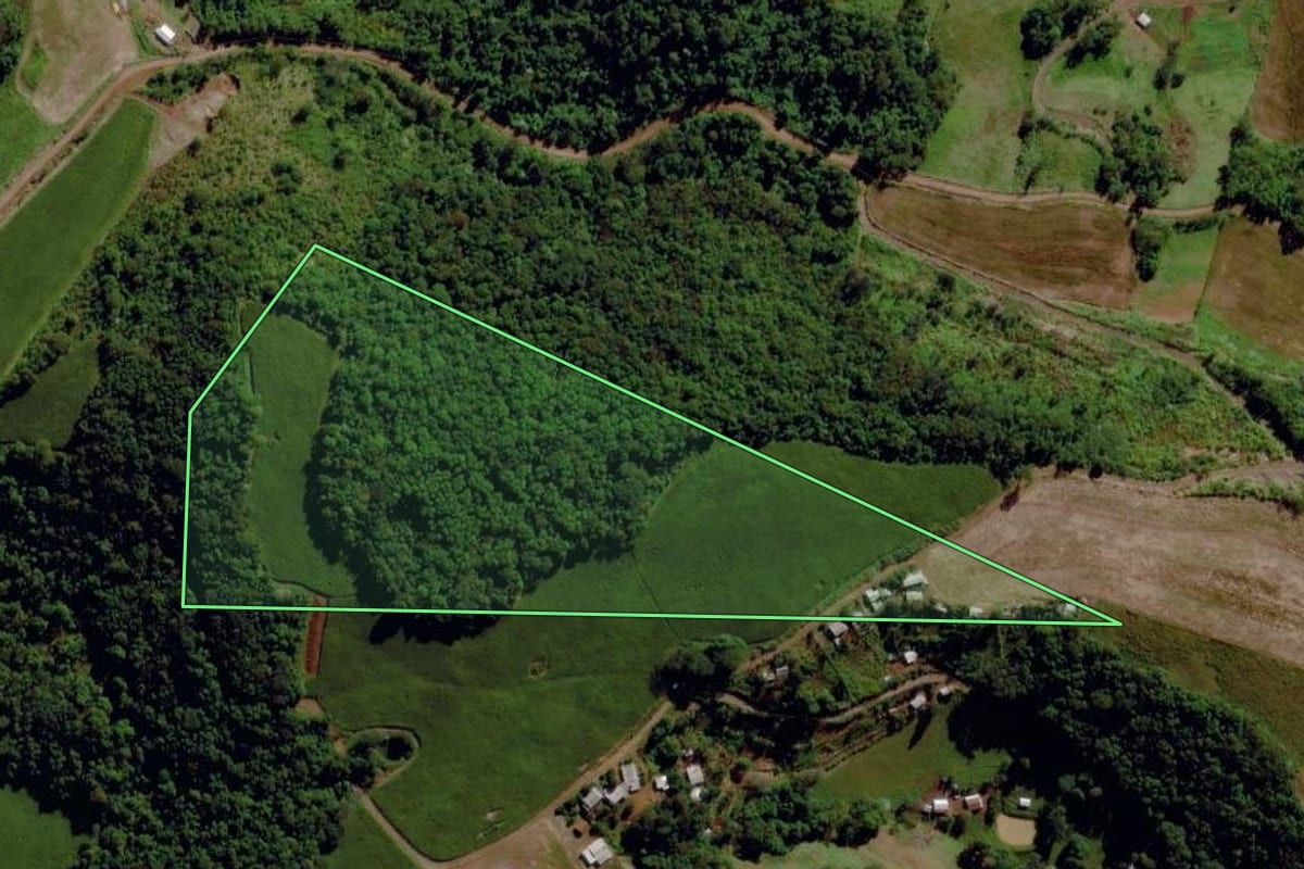 Imagem de satélite do imóvel rural em São Miguel da Boa Vista (SC), com o contorno declarado no CAR desenhado por cima.