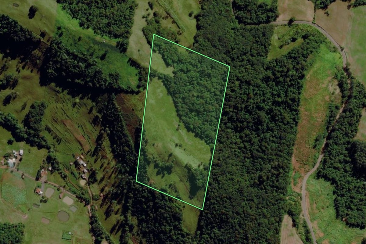 Imagem de satélite do imóvel rural em São Miguel da Boa Vista (SC), com o contorno declarado no CAR desenhado por cima.