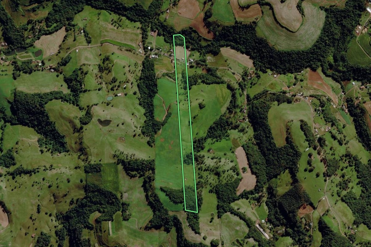 Imagem de satélite do imóvel rural em São Miguel da Boa Vista (SC), com o contorno declarado no CAR desenhado por cima.