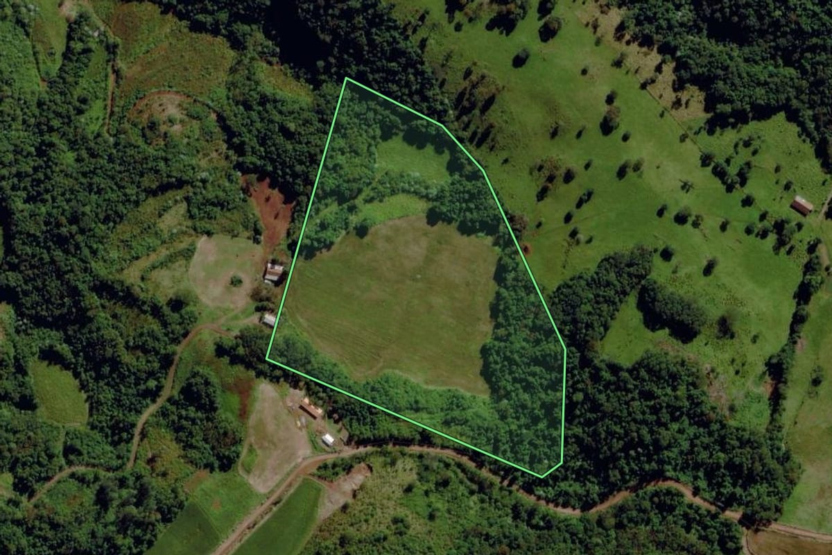 Imagem de satélite do imóvel rural em São Miguel da Boa Vista (SC), com o contorno declarado no CAR desenhado por cima.