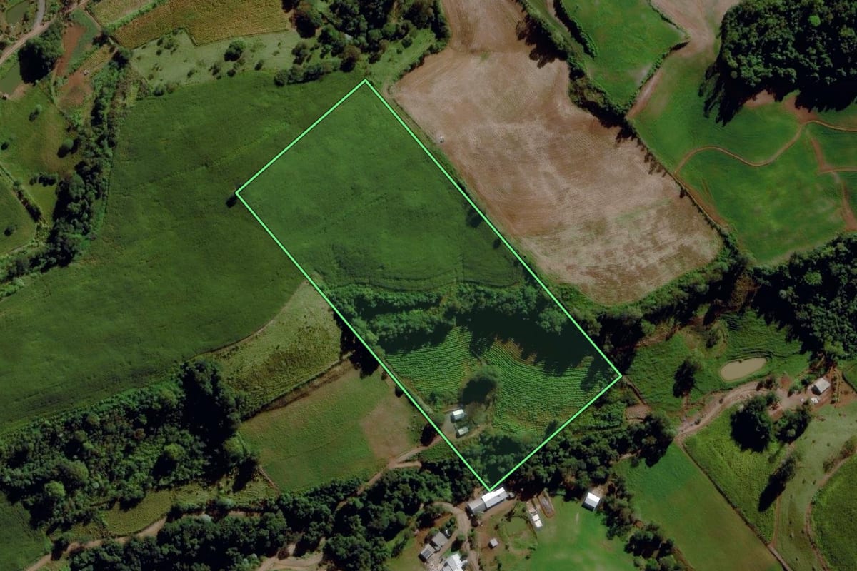 Imagem de satélite do imóvel rural em São Miguel da Boa Vista (SC), com o contorno declarado no CAR desenhado por cima.