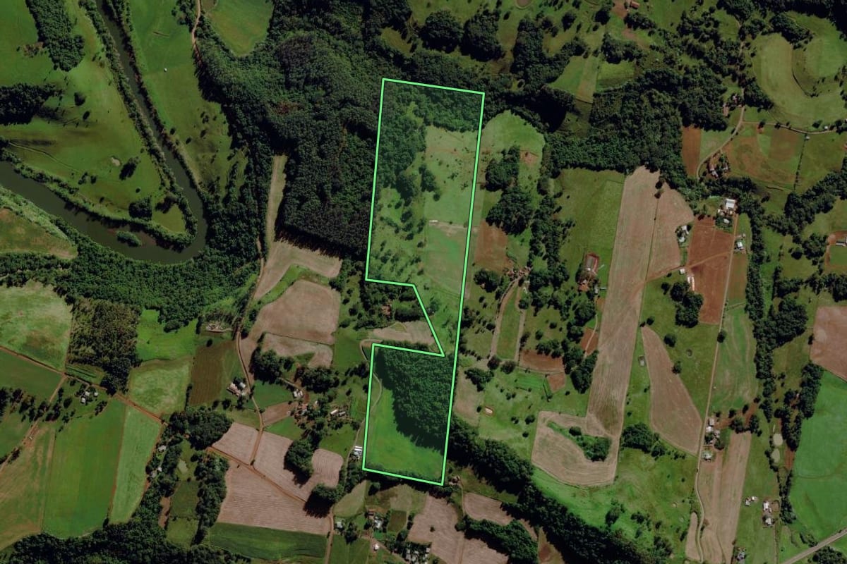Imagem de satélite do imóvel rural em São Miguel da Boa Vista (SC), com o contorno declarado no CAR desenhado por cima.