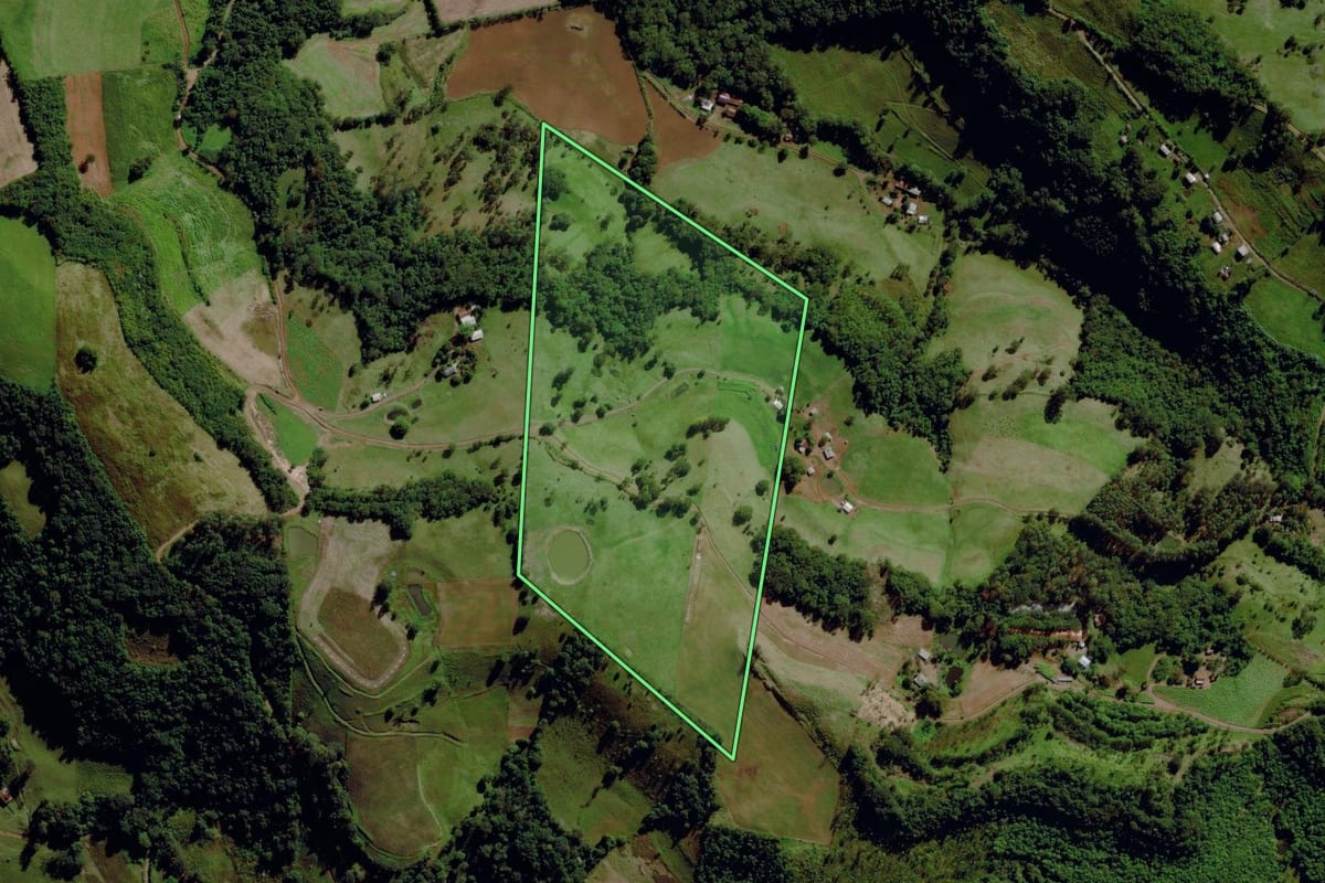 Imagem de satélite do imóvel rural em São Miguel da Boa Vista (SC), com o contorno declarado no CAR desenhado por cima.